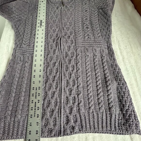 Kilronan Knitwear Merino Wool Cable Knit Cardigan Large Lavender Made In Ireland - Picture 7 of 7